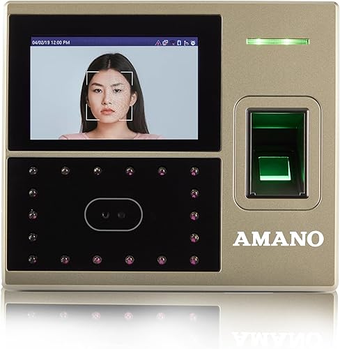 AMANO AFR-200 Reloj de tiempo de reconocimiento facial con huella digital, pantalla táctil, RFID y PIN, para software de PC Time Guardian, no para