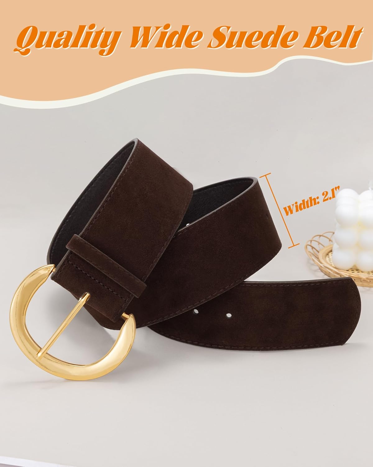 maikun Wide Belts for Women, Suede Belt Women, Thick Chunky Waistband with Fashion Gold Buckle - Image 4