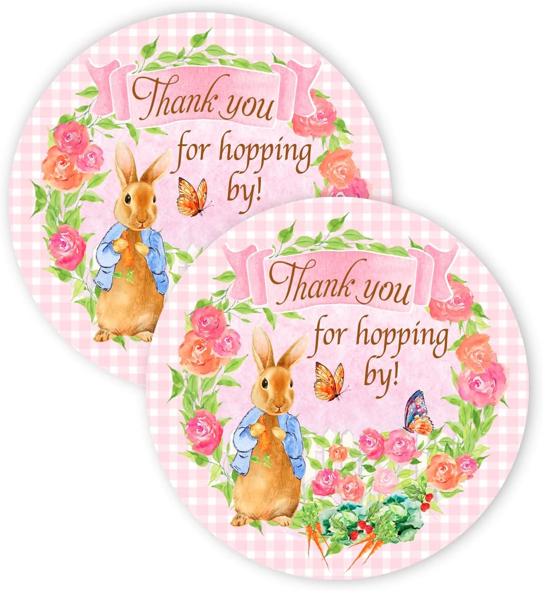 Peter Party Favor Stickers - 40 Favor Bag Stickers - Rabbit Party Thank You Tag - Peter Party Supplies - Rabbit Party Decorations - Pink Stickers