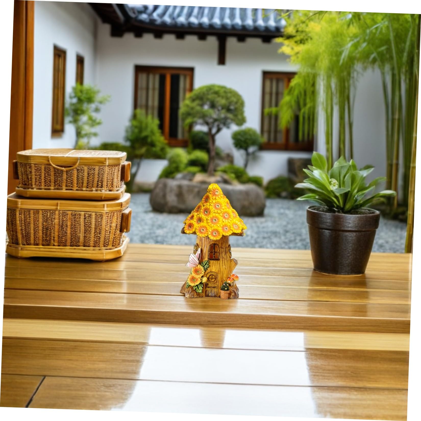 Hohopeti Adorno Solar Exterior de Resina Amarillo, Decoración Jardín