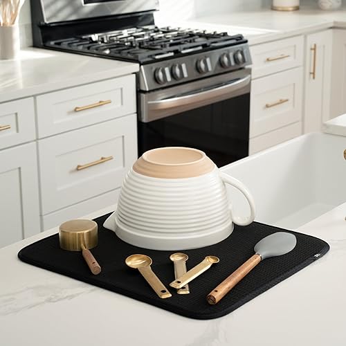 Miniatura 2 de S&T INC. Tapete de microfibra para secado de platos, reversible y absorbente para cocina, de 16 x 18 pulgadas, color negro