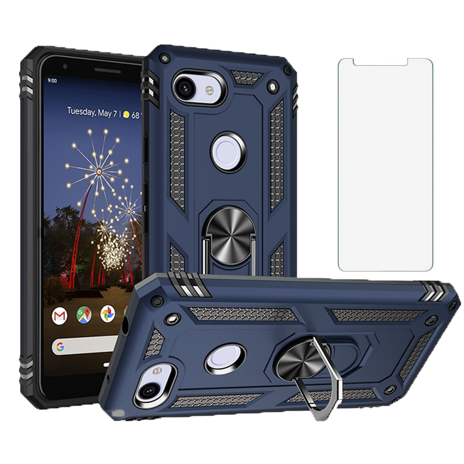 Asuwish Phone Case for Google Pixel 3A XL with Tempered Glass Screen  Protector Cover Stand Ring Holder Hard Shockproof Heavy Duty Magnetic  Kickstand