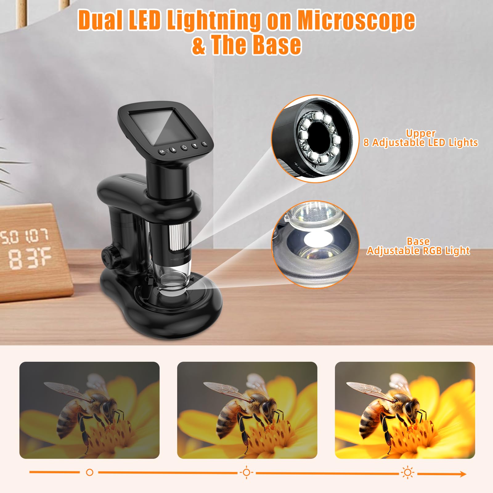 Microscope numérique pour enfants avec écran IPS de 2", HD 1080p, kit scientifique de poche pour enfants, livré avec carte SD de 32 Go