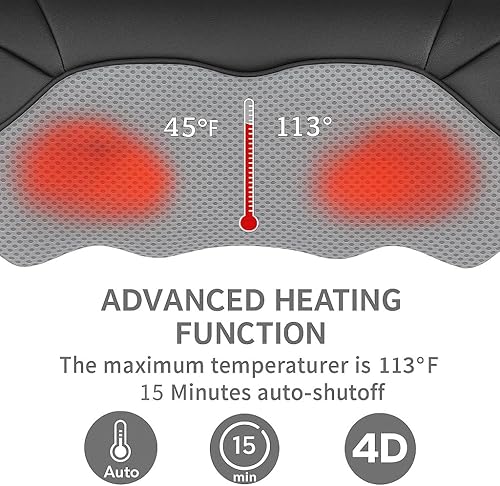 Miniatura 3 de Shiatsu - Masajeador de espalda y cuello con almohada eléctrica de masaje 4D de tejido profundo, calor calmante para aliviar el dolor muscular,