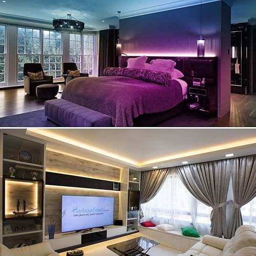 Miniatura 5 de LE Tira de luces LED de 50 pies, tiras LED RGB 5050 ultra largas con control remoto y clips de fijación, cinta de luz que cambia de color con