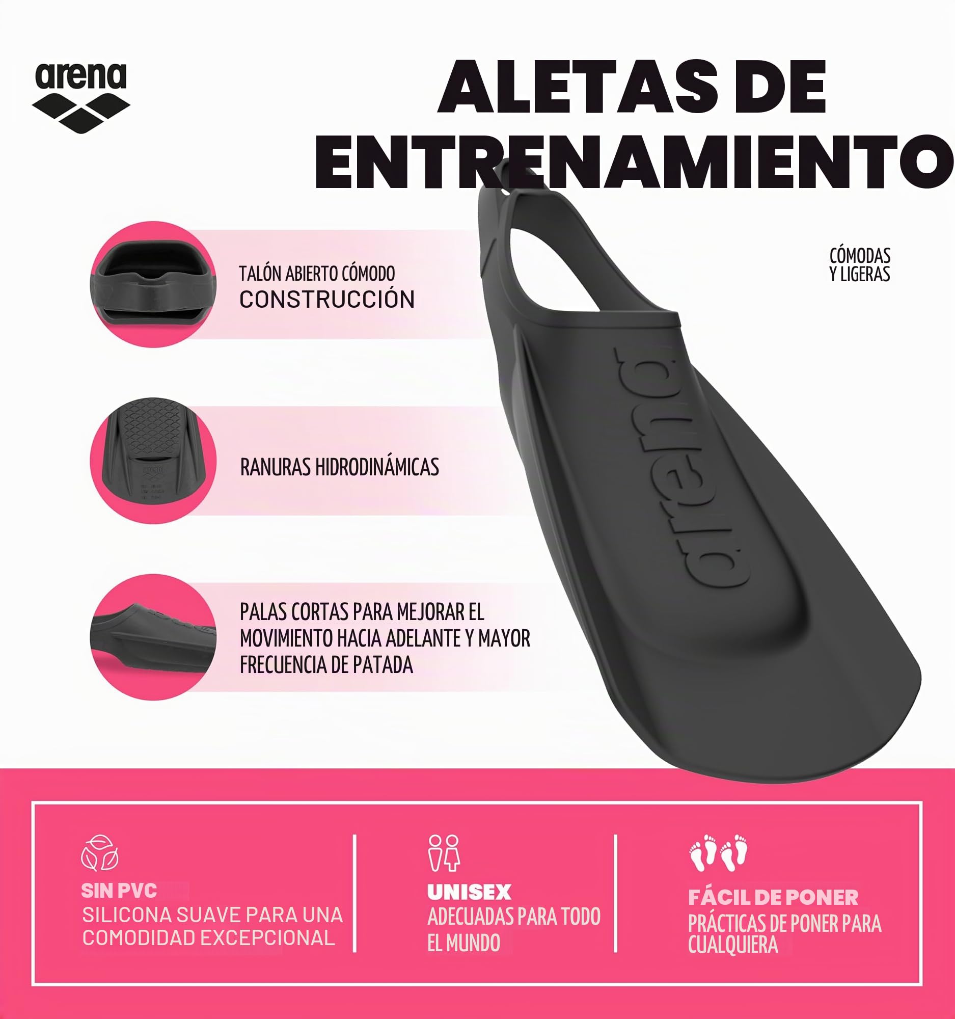 Arena Aletas Unisex para Adultos, cómodas, Ligeras, para Entrenamiento de natación, para Hombres y Mujeres, de Silicona, diseño de tacón Abierto, Color Verde Salvia, 7.5-9