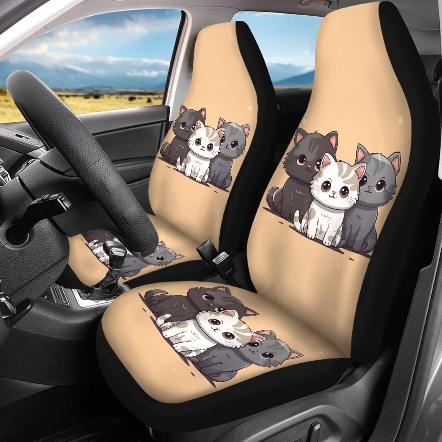 DISNIMO Cat Family Car Seat Cover Backrest Seat Protector Full Set of 4pcs Universal Car Interior Decorative for Women Ladies Gifts Fit Most Car,Truck,SUV,Van 4Pack
