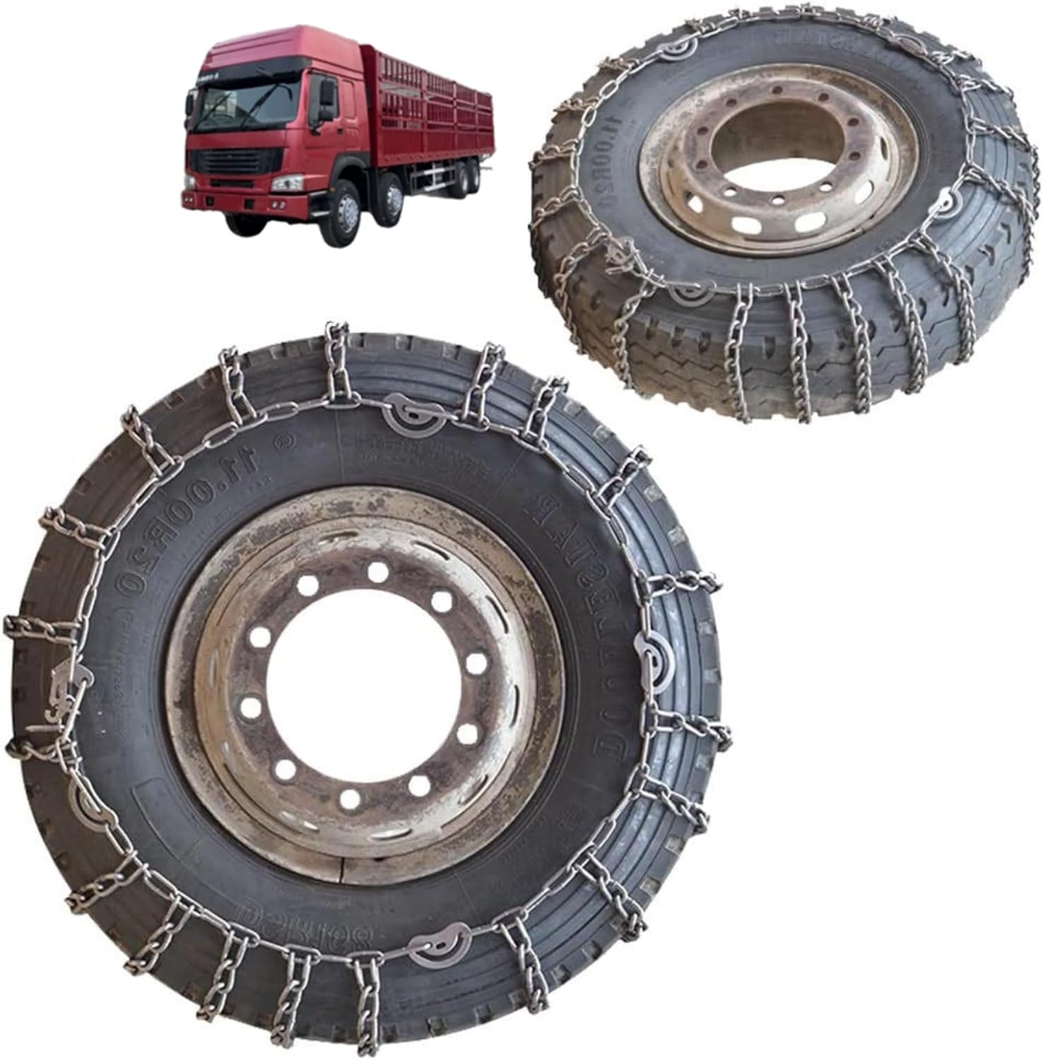2pcs 9mm Heavy Duty Snow Tire Chains for Suv Pickup Trucks and AVT Traction Chains Manganese Skid Design for Snow,Mud,Ice and Sand Reliable Grip 10R22.5 2pcs 225/75R17.5