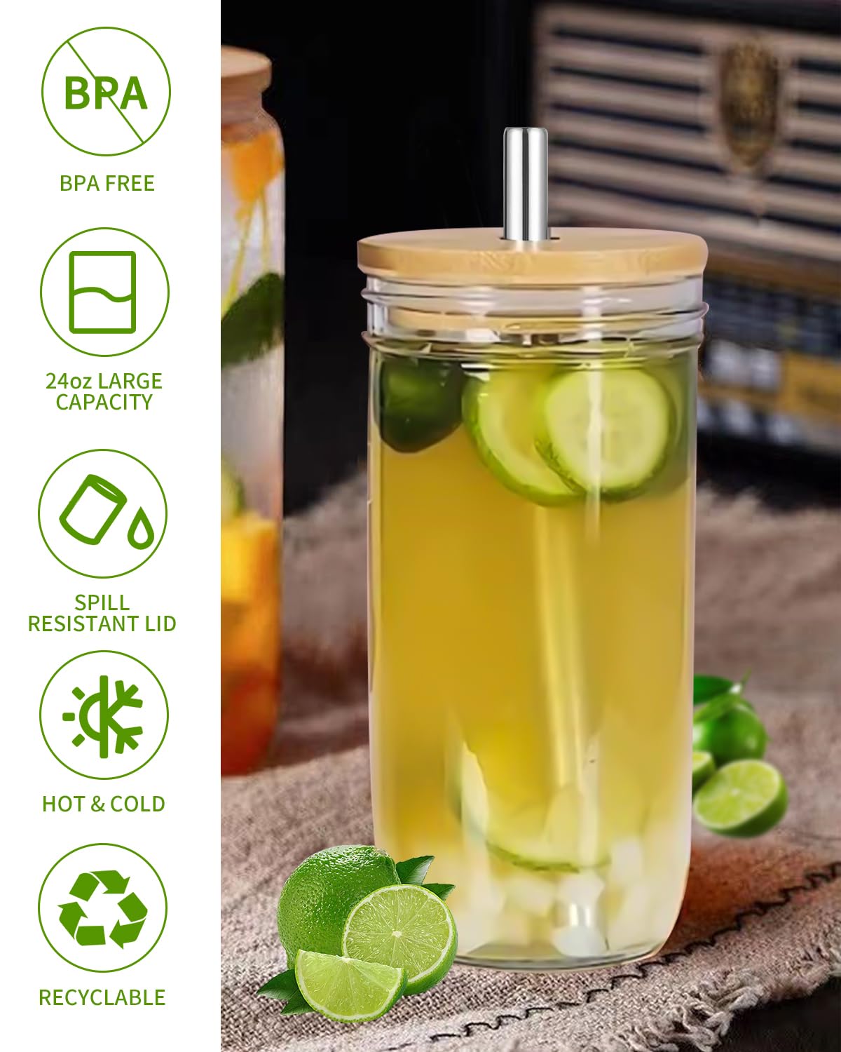 Lot De 2 Verres Bubble Tea 730ML Avec Couvercle Et Paille - Tasses Réutilisables Smoothie