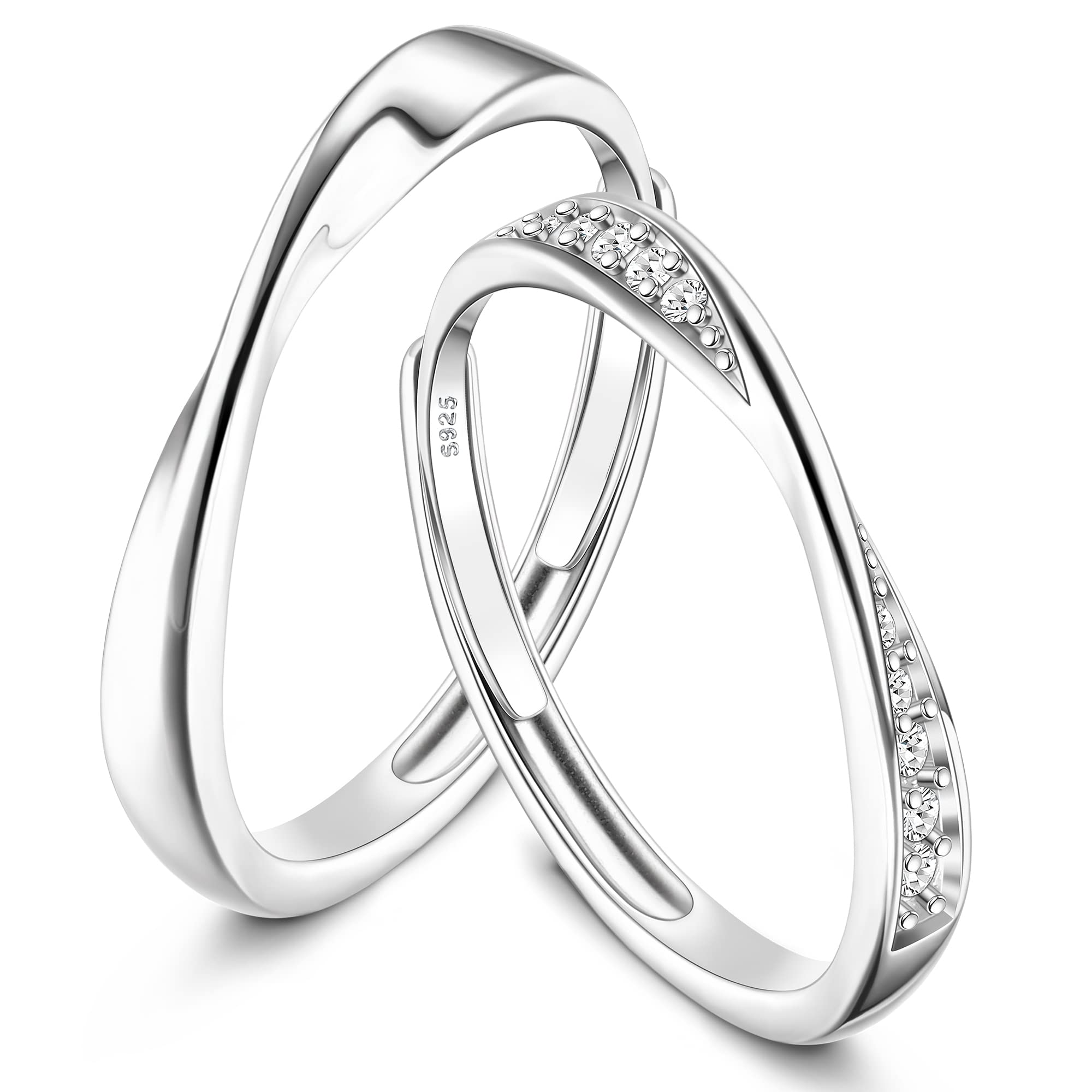 JeweBellaAnillos Mujer Hombre Plata de Ley 925 con Circonita Anillos Mobius Ajustable para Alianzas Boda Pareja Aniversario