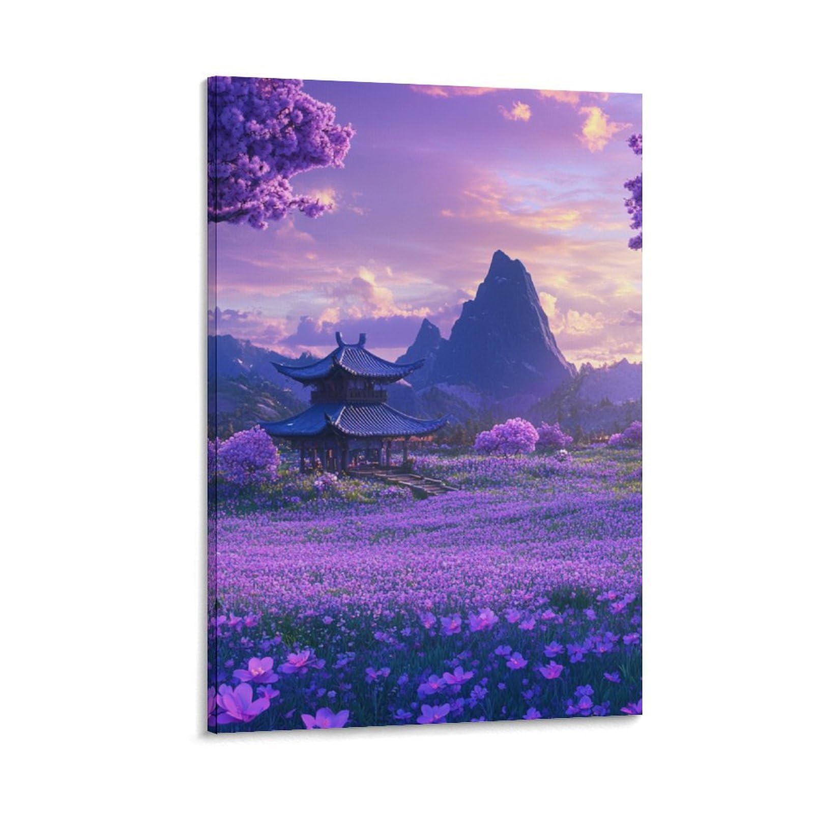 GAOYUCHUN Beautiful Purple Flower Field Canvas for Home Decor Modern Bathroom Office for Bathroom Living Room Bedroom Pictures Artwork Print Home Decor 16x24inch(40x60cm)
