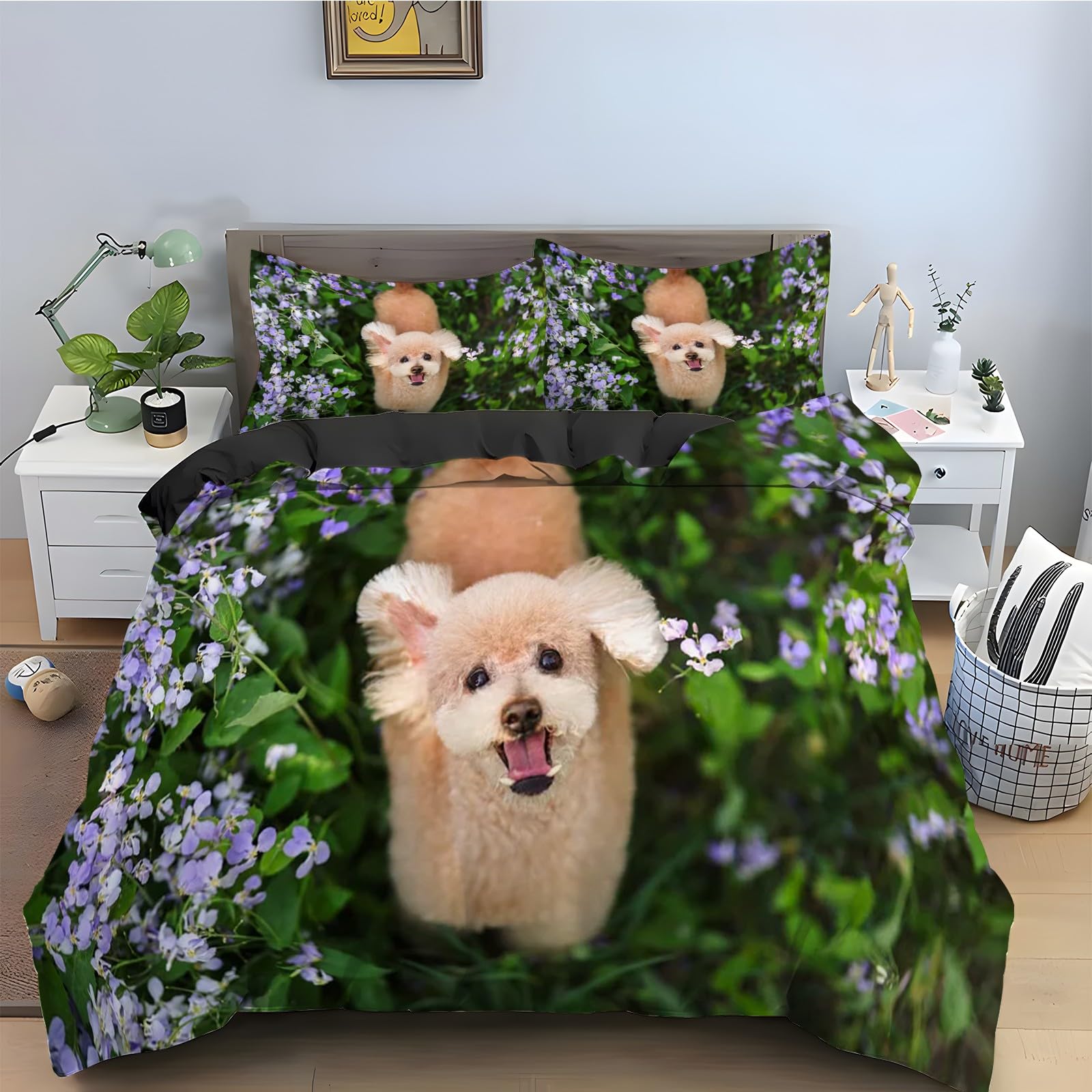 Housse de Couette 240 x 260 Caniche Parure de Lit 3 Pièces en Microfibre Douce - kz618