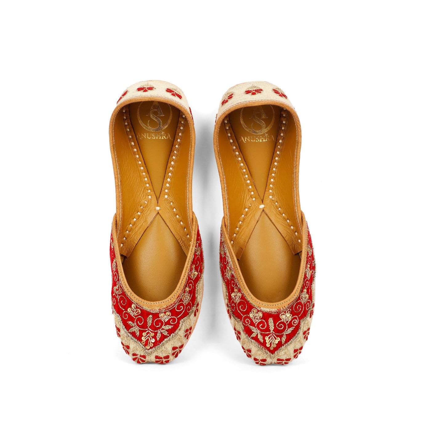 Rosy Pearl Jutti for Women, Handcrafted Peach Embroidered Ethnic Footwear with Pearl Work, Leather-image-22