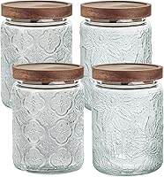 Vista 11 de Tarro de almacenamiento de vidrio de 34 onzas/2 piezas con tapas herméticas de madera de bambú, juegos de recipientes de alimentos vintage