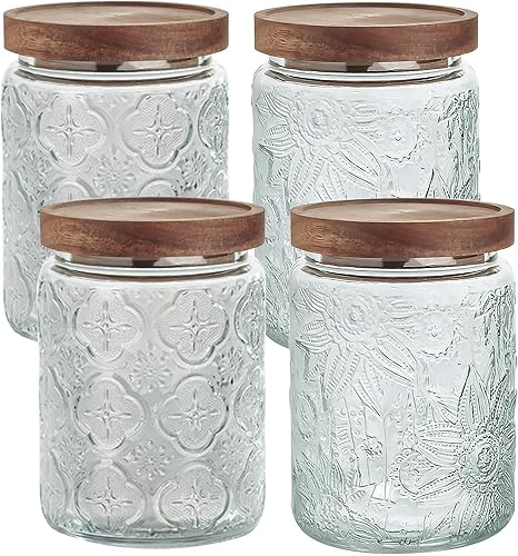 Miniatura 11 de Tarro de almacenamiento de vidrio de 34 onzas/2 piezas con tapas herméticas de madera de bambú, juegos de recipientes de alimentos vintage
