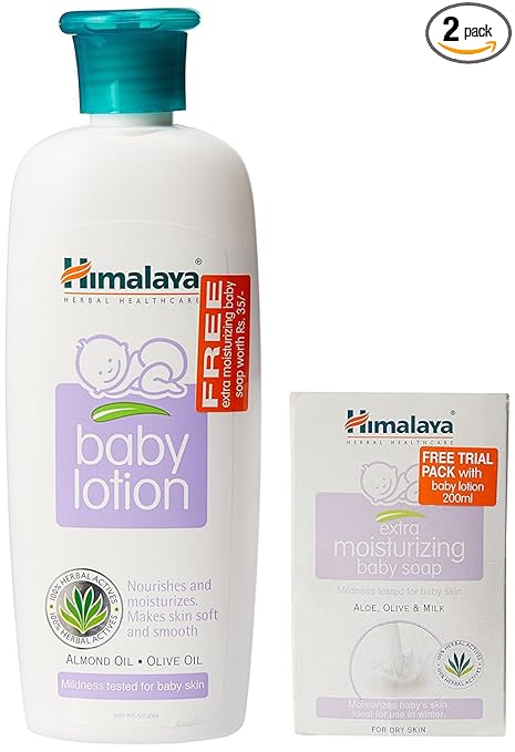 Himalaya Herbals Baby Lotion (200ml) with Extra Moisturizing Baby Soap Free (Combo Pack)