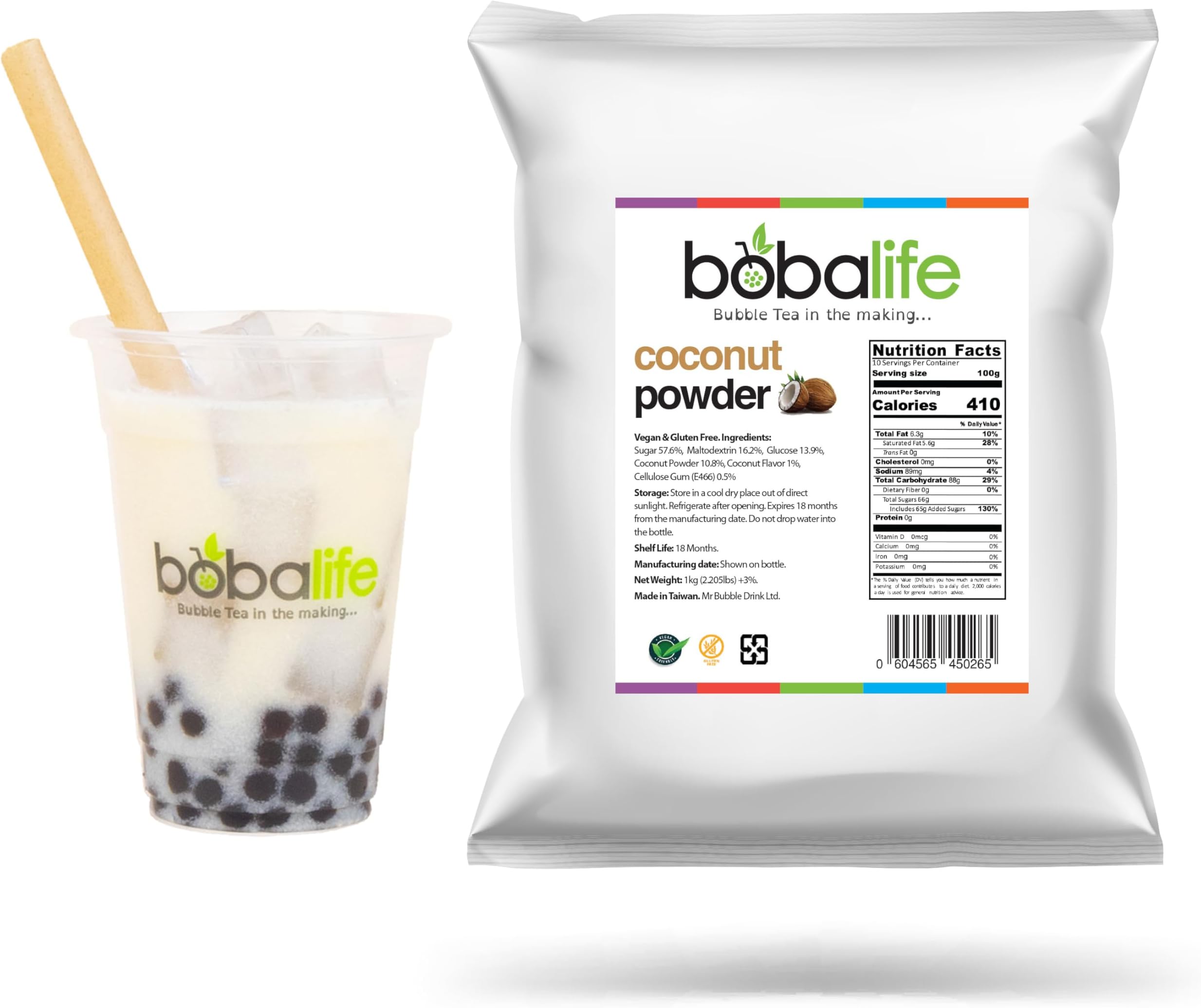 Coconut Bubble Tea Milk Powder 1kg – Taiwanese Milk Tea Powder Mix for Bubble Tea, Iced Milk Tea, Smoothies & Dessert Drinks – Vegan & Gluten Free