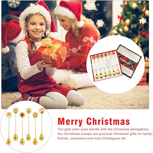 Miniatura 4 de Paquete de 6 cucharas de estilo navideño, cucharas de acero inoxidable, cucharas doradas de café de Navidad, cucharas de postre, cuchara mezcladora,