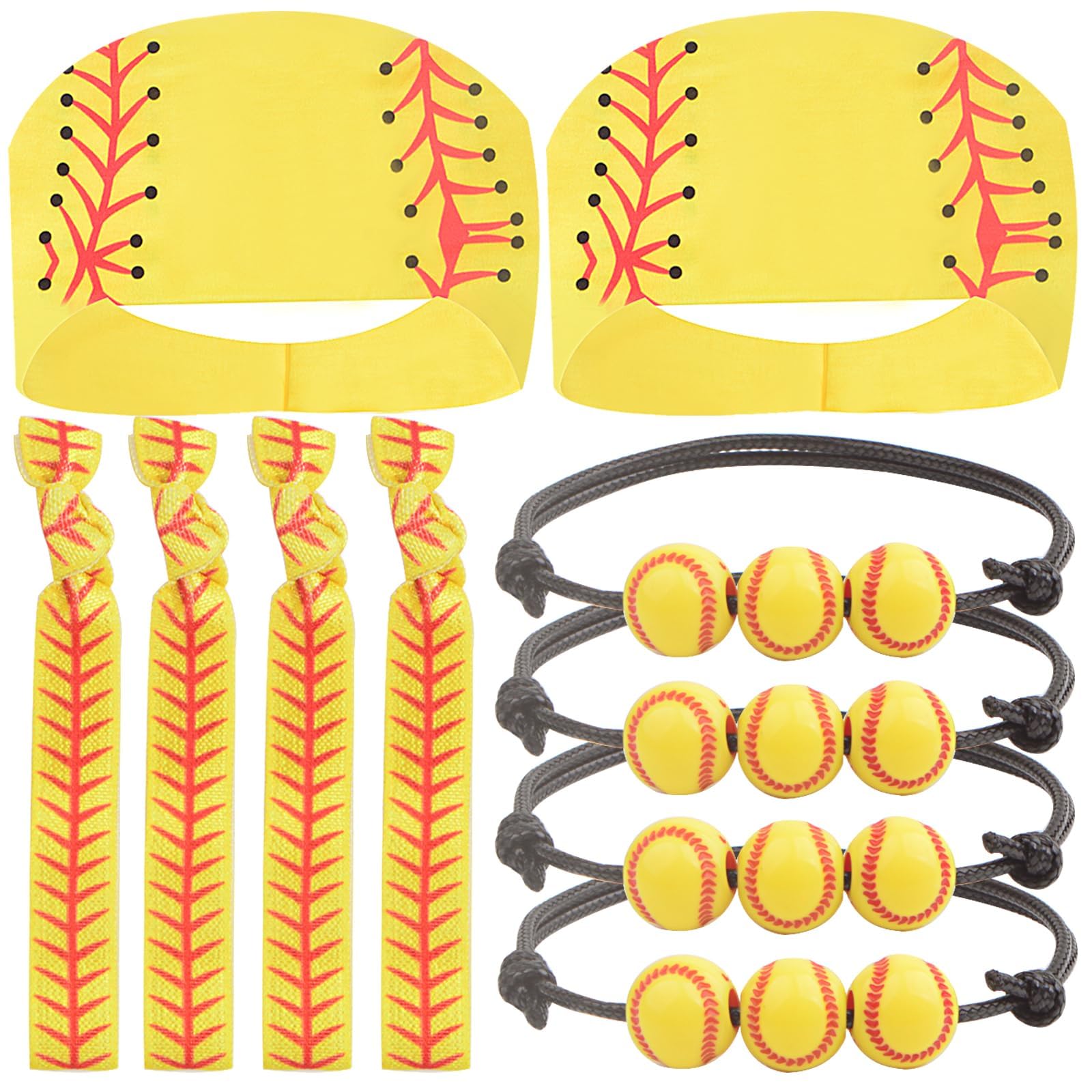 Juego de 10 diademas deportivas de béisbol y sóftbol, amarillas, transpirables, elásticas, para yoga, sóftbol, diadema con estampado de bolas, accesorios para el cabello y pulseras de pelota