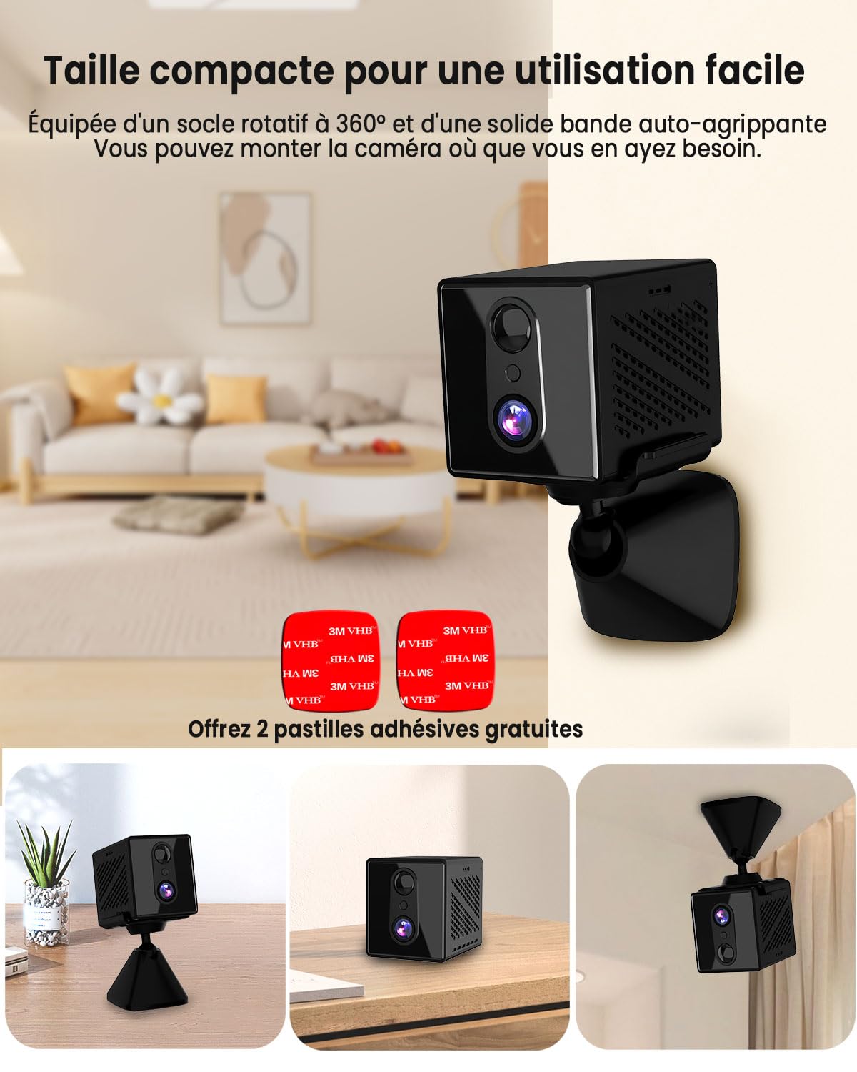 Mini Caméra Espion Sans Fil, 4K Caméra WiFi Intérieur 5G & 2.4GHz, Détection de Mouvement, Vision Nocturne, Batterie 2000 mAh Ultra Longue Autonomie, Stockage Cloud Gratuit, Carte SD, Idéale pour Ma
