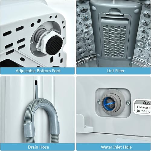 Miniatura 5 de Lavadora completamente automática Giantex, lavadora portátil de lavandería 2 en 1, combo de lavadora y centrifugadora de 8.8 libras, bomba de