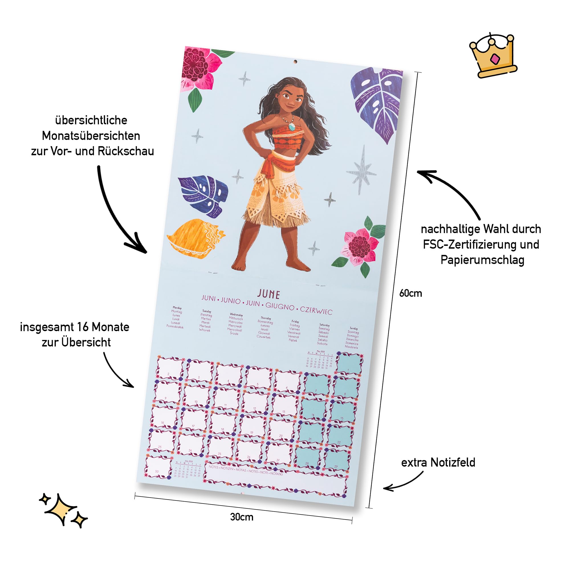 Calendario 30x30 disney princess 2025 pyramid