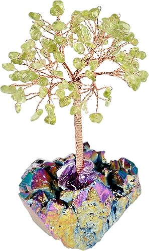 mookaitedecor Árbol de cristal de amatista en roca de cuarzo ángel aura, base de piedra, árbol de la vida para buena suerte, decoración de mesa,
