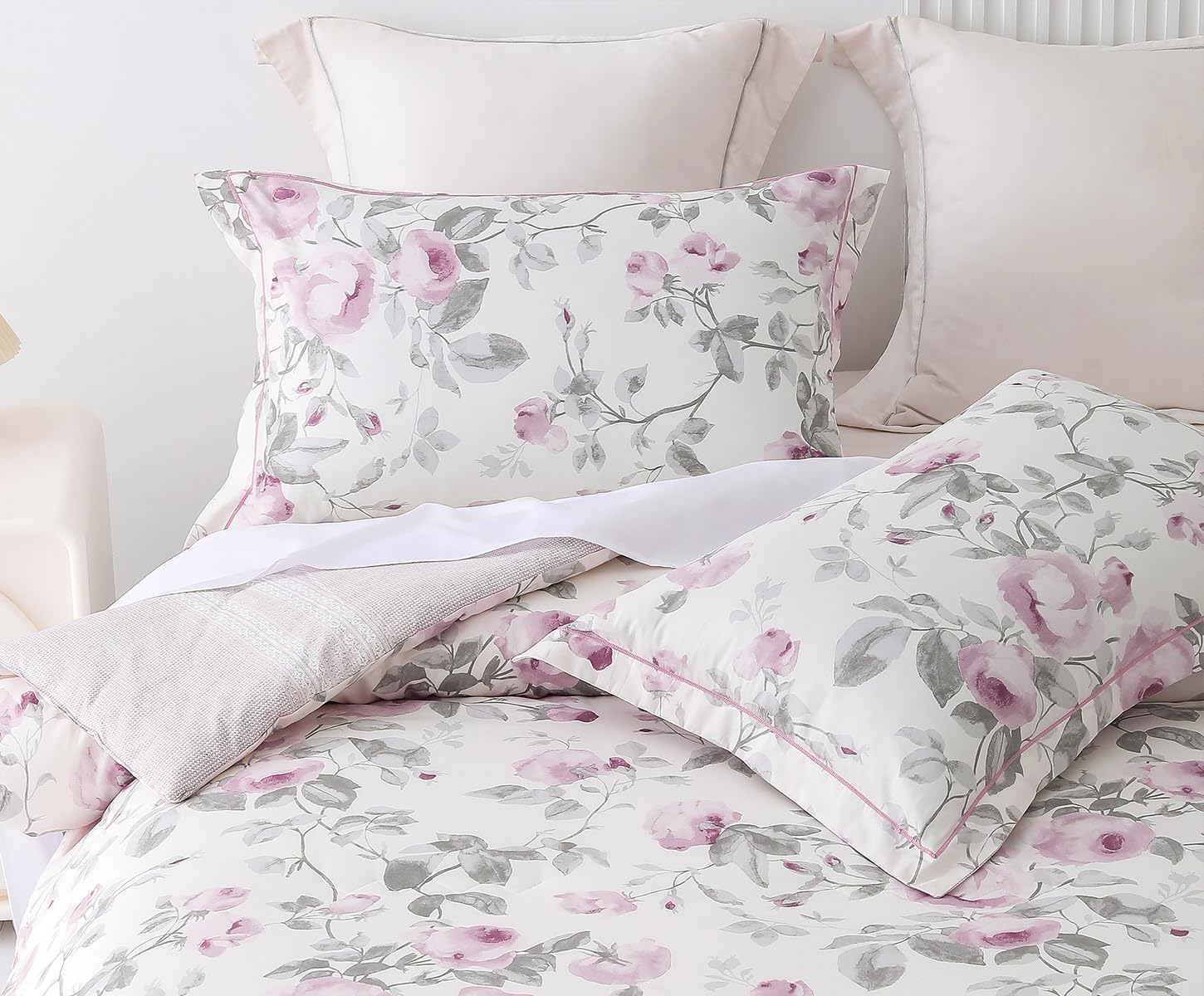 SLEEPBELLA Comforter King Size, 600 Thread Count Cotton White Print with Purple Flowers Reversible Comforter Sets, Down Alternative Bedding Set 3Pcs(King, Purple Floral) - Image 4