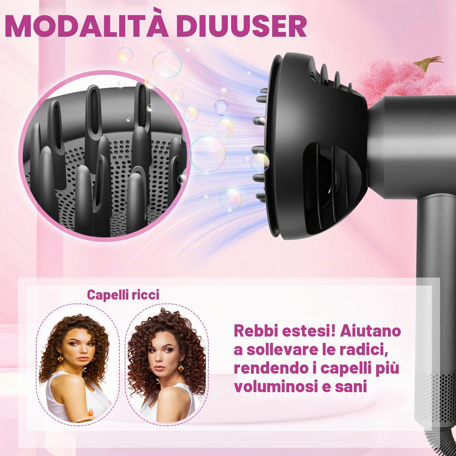 New Wave+Curl Diffusore Ugello per Dyson Supersonic Asciugacapelli HD01 HD02 HD03 HD04 HD08 HD15 HD16 Accessaries, Attachemnt Parts No 973924-01, One Tool Two Mode per capelli mossi ricci o