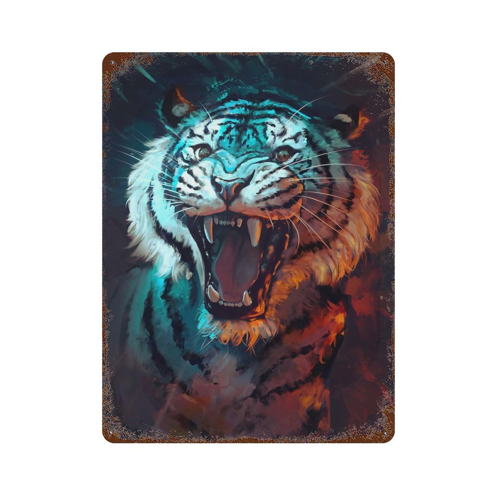 Roaring Tiger Vintage Rust Metal Sign 15.7"x11.8", for Pub, Kitchen And Man Cave Decor, Rustic Home Decor
