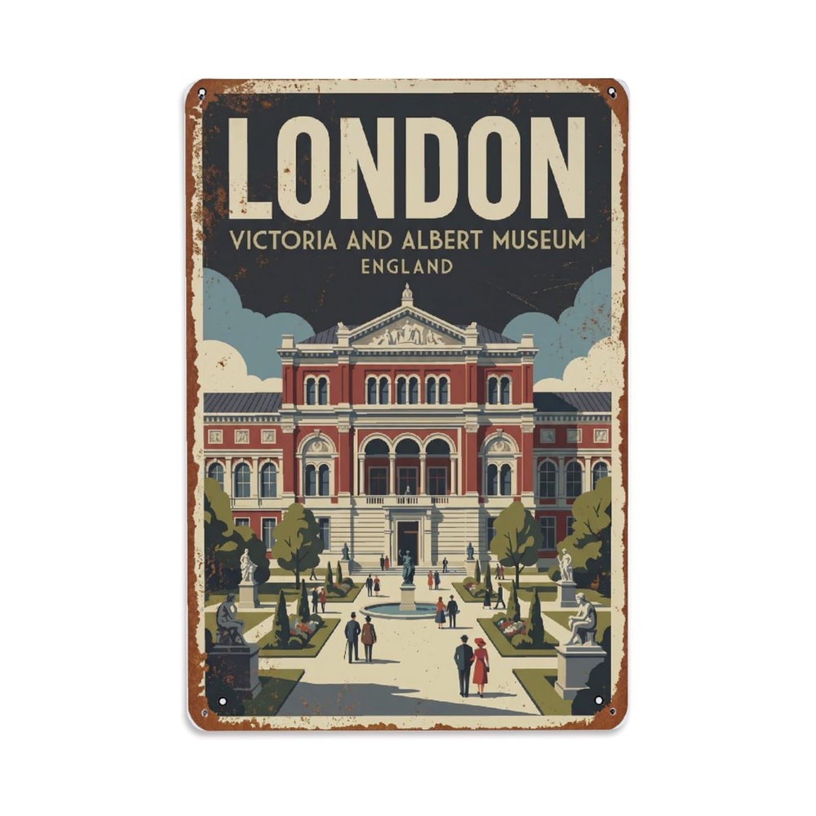 Vintage Travel London Victoria And Albert Museum Courtyard Rusted England Metal Tin Sign Plaque Wall Decor for Cafe, Club Bar, Office, Home Garden Metal Poster 8x12Inch