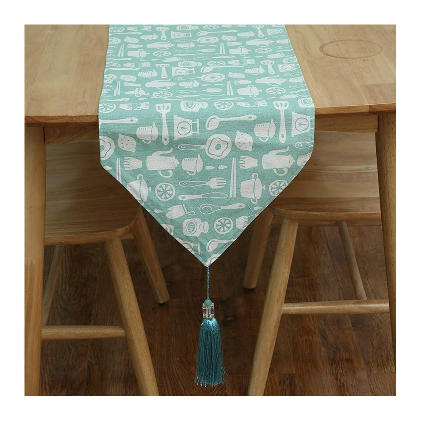Aeici Camino de mesa de lino y algodón, lavable, camino de mesa de 30,5 x 137,8 cm, para decoración de salón, color verde y blanco