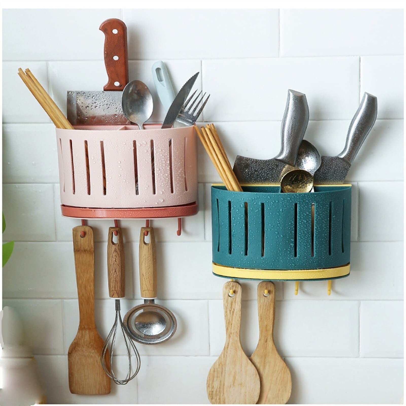 Porta Utensilios Cuchara Palillos Horquilla Caja de Almacenamiento Rack multifunción Cubiertos de Cubiertos Cocina encimera Caja de Cubiertos Titular Soporte de Utensilios Cocina(Color:C)