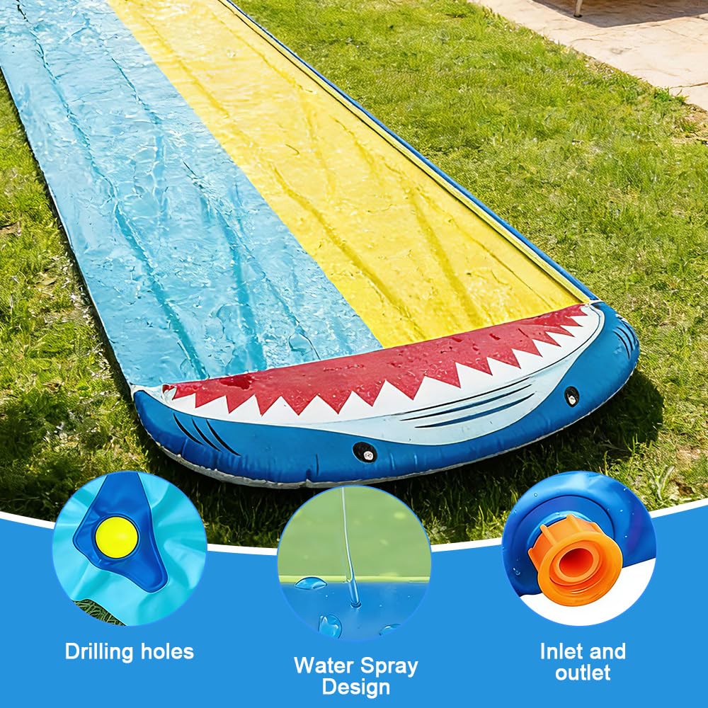 Wasserrutsche Garten 15.8ft 480cm Doppelrutsche mit Eingebautem Sprinkler für Kinder Erwachsene Outdoor