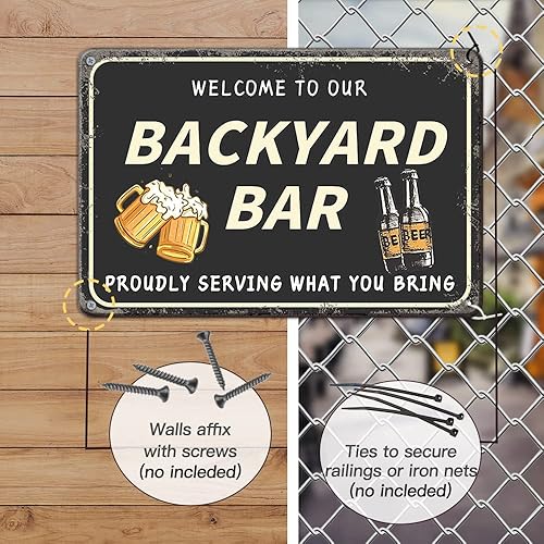 Miniatura 3 de YOYI ART Letrero de bar con texto en inglés "Welcome to Our Backyard Bar, letreros de barra para decoración de pared de bar del hogar, letreros de