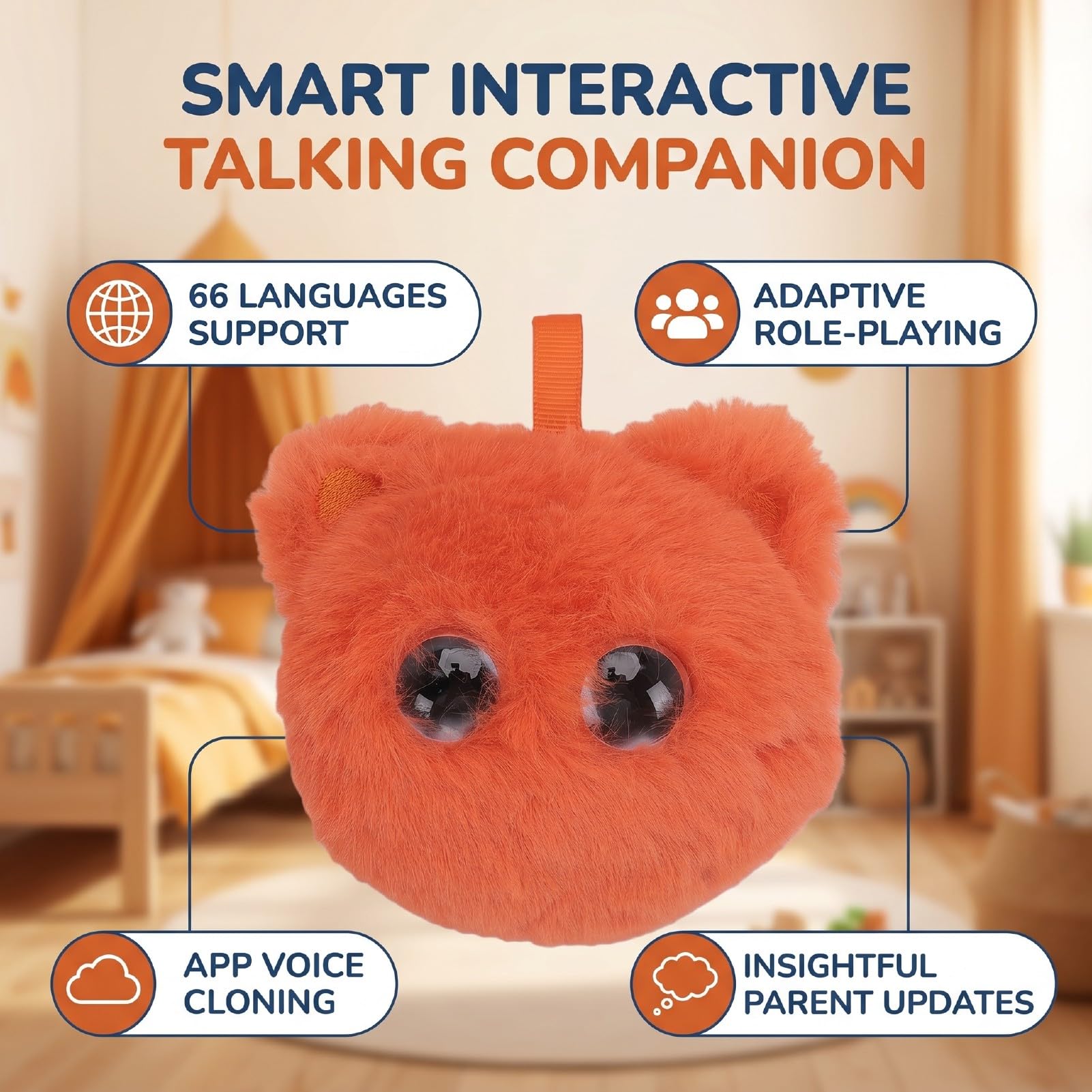 Sxhlseller Peluche de Gato Inteligente con IA, Compañero Parlante Interactivo con Chat Multilingüe, Juego de Roles Adaptativo, Aplicación de Clonación de Voz, Robot con IA de Aprendizaje (Orange)