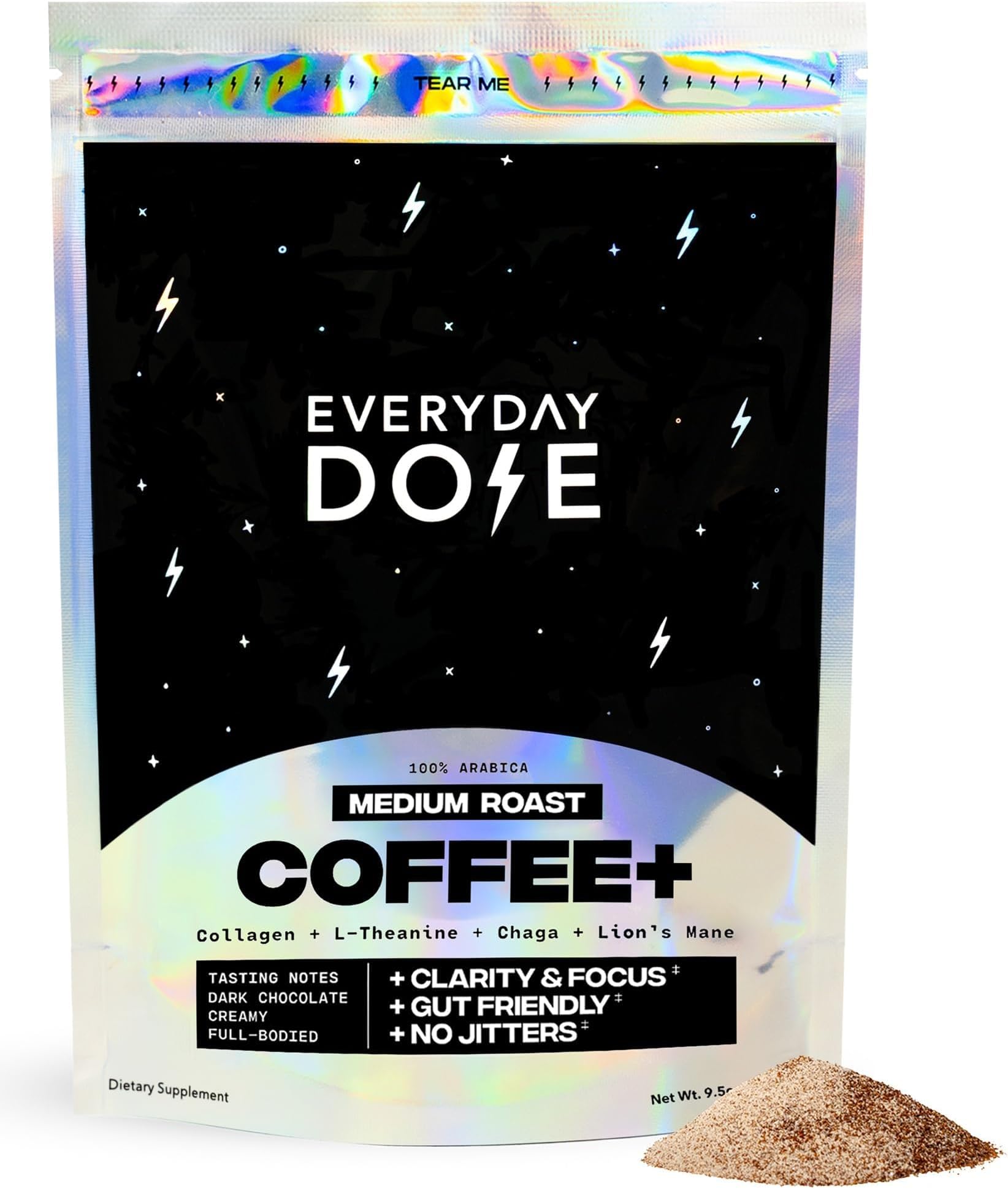 Bold Medium Roast Mushroom Coffee 90mg Caffeine per serving with Grass-Fed Collagen, Chaga, Lions Mane & L-Theanine for Better Focus, Energy, Digestion, Skin, and Immunity 30 Servings