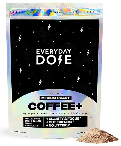 Everyday Dose Bold - Café de hongos de tostado medio, 90 mg de cafeína por porción con colágeno alimentado con hierba, chaga, melena de león y