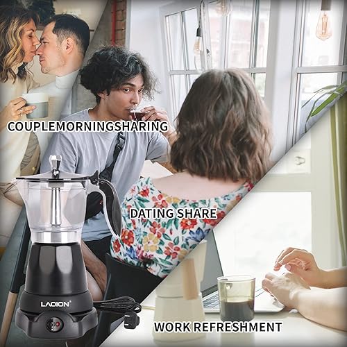 Miniatura 7 de LAOION Cafetera eléctrica y espresso de 6 tazas (taza de espresso  1.7fl oz), cafetera eléctrica italiana de 10.1fl oz para el hogar, campamento y
