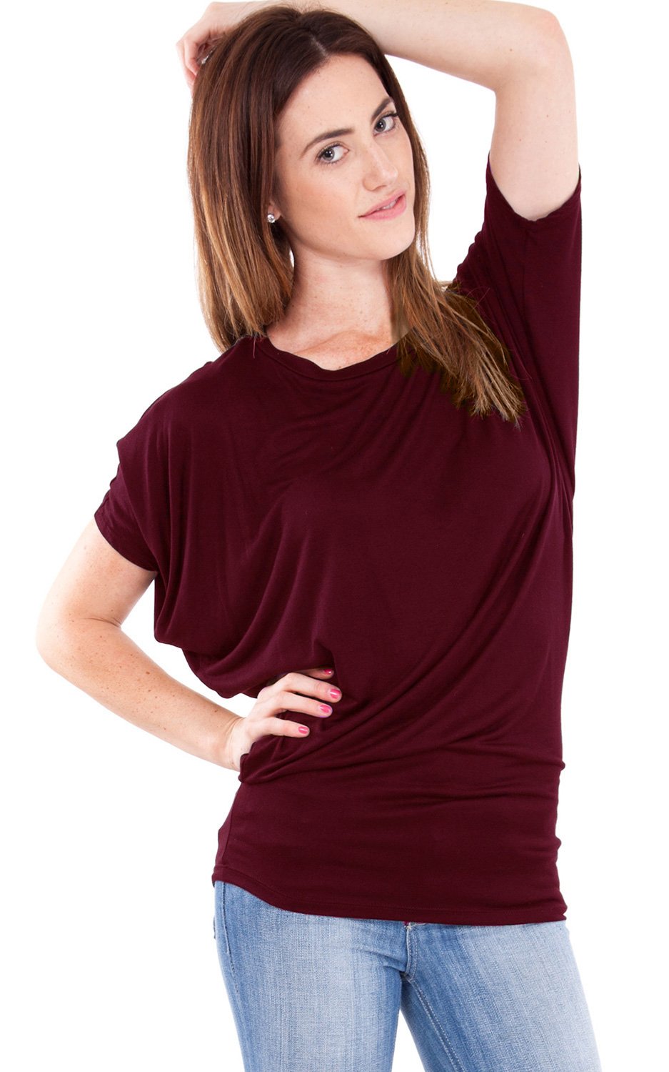 Woman Short Dolman Wing Sleeve Long Top, Multiple Colors Available