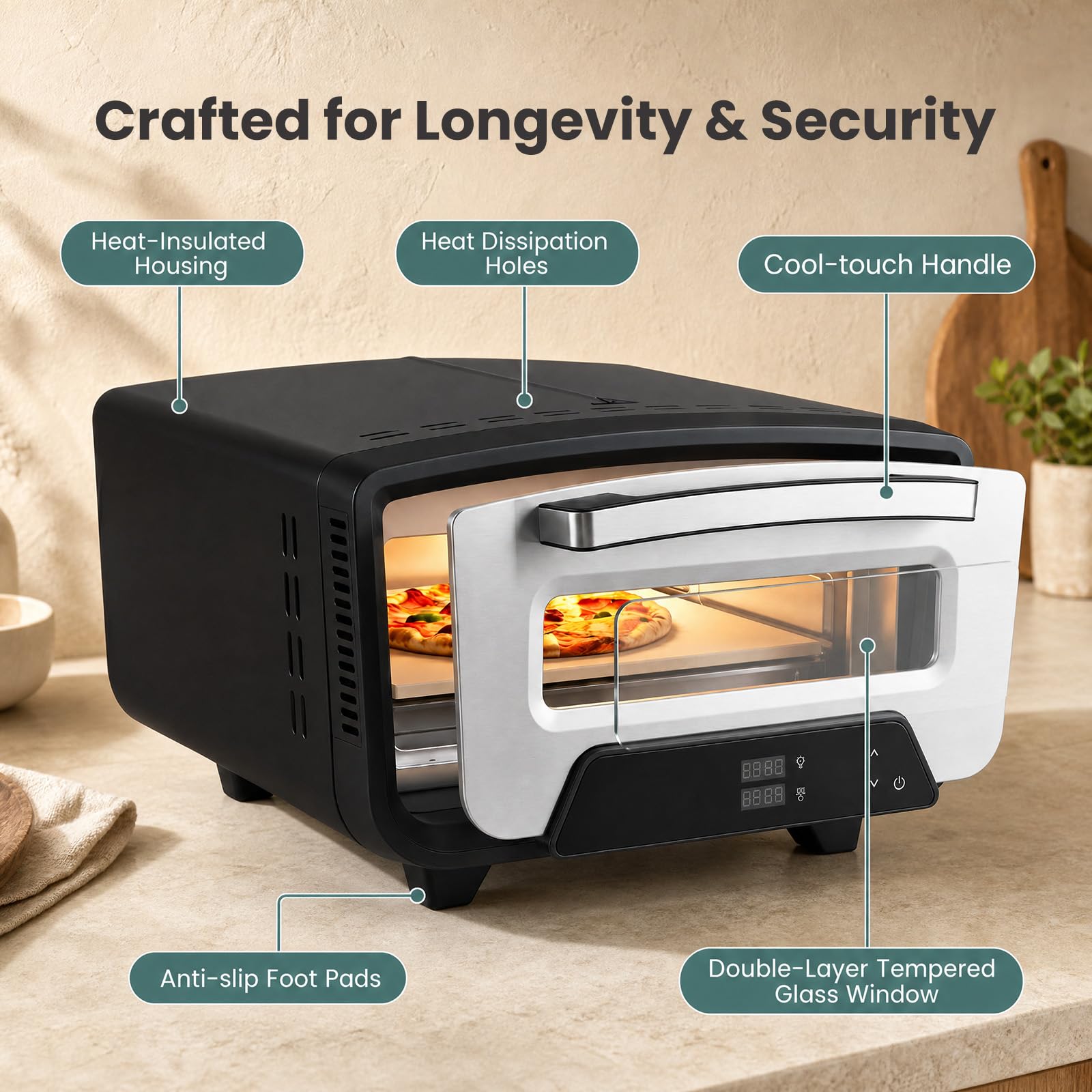 LIFEZEAL 1700 W Horno para Pizza Eléctrico de 12 L