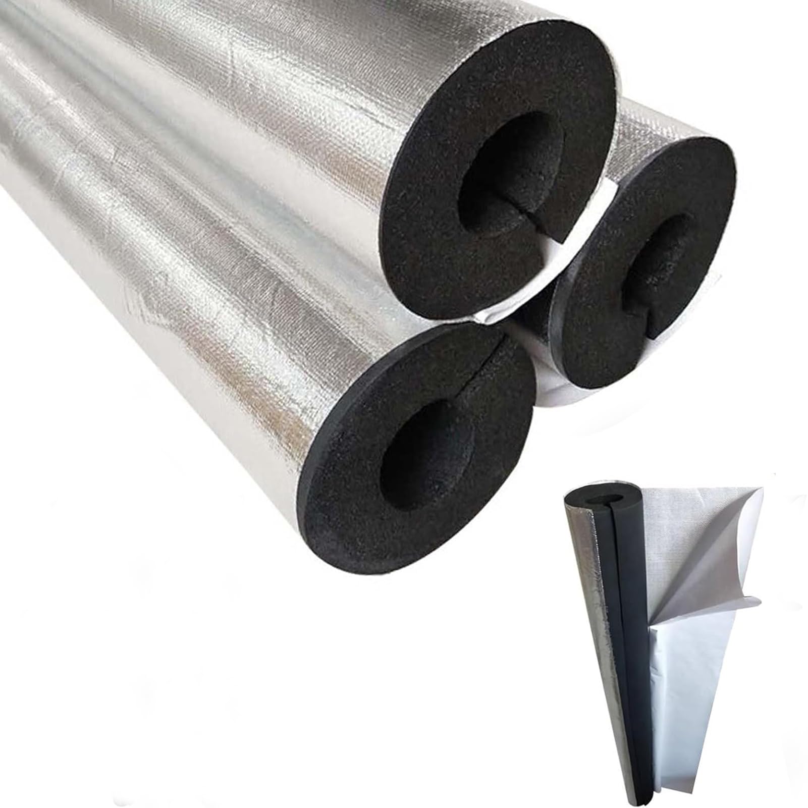 Izolowane rury, samouszczelniająca się folia aluminiowa izolacja rur, zewnętrzna rura izolacyjna przeciw zamarzaniu do rur wodnych na zewnątrz, kranów, łatwy montaż (ID) 110 mm x (wys.) 20 mm