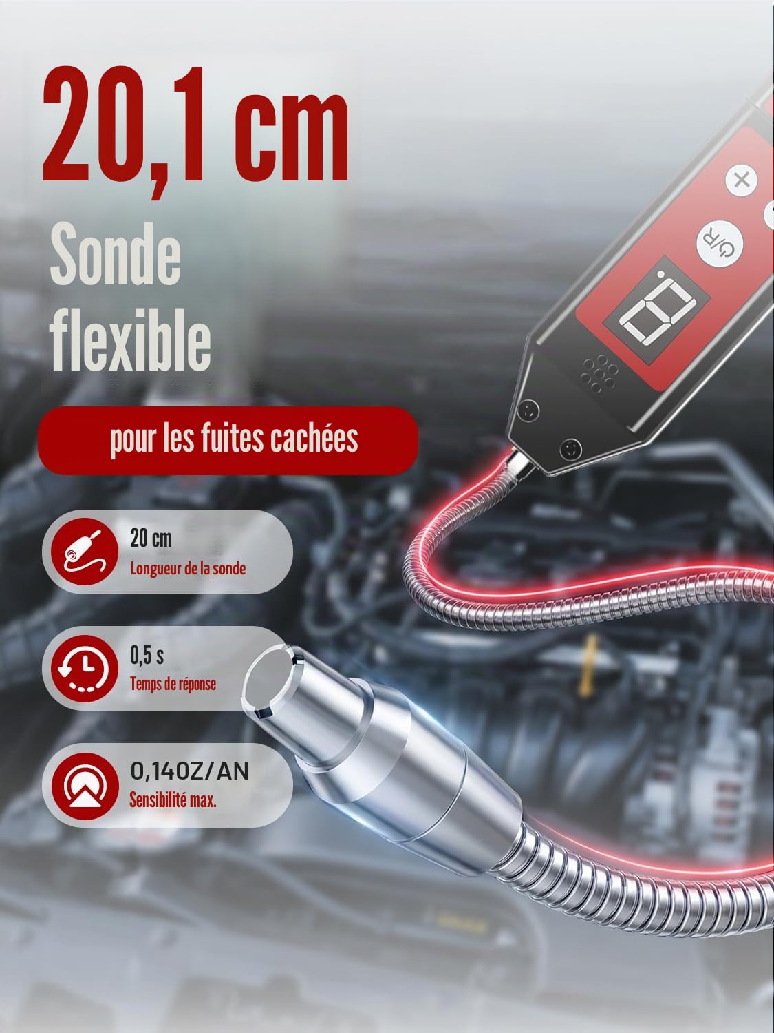 WJL-6000PRO Détecteur De Fuite De Fréon avec LUMIÈRE LED, Détecteur De Fuite De Réfrigérant, Détecteur De Fuite d'Halogène Testeur HVAC Air Condition R22 R410A R134A CFC HCFCs Indicateur Hfcs