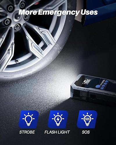 Miniatura 6 de AUTOONE Arrancador de 5000 A con compresor de aire (todo gasolina10L diesel), batería de coche de 150 PSI arrancador portátil, inflador de