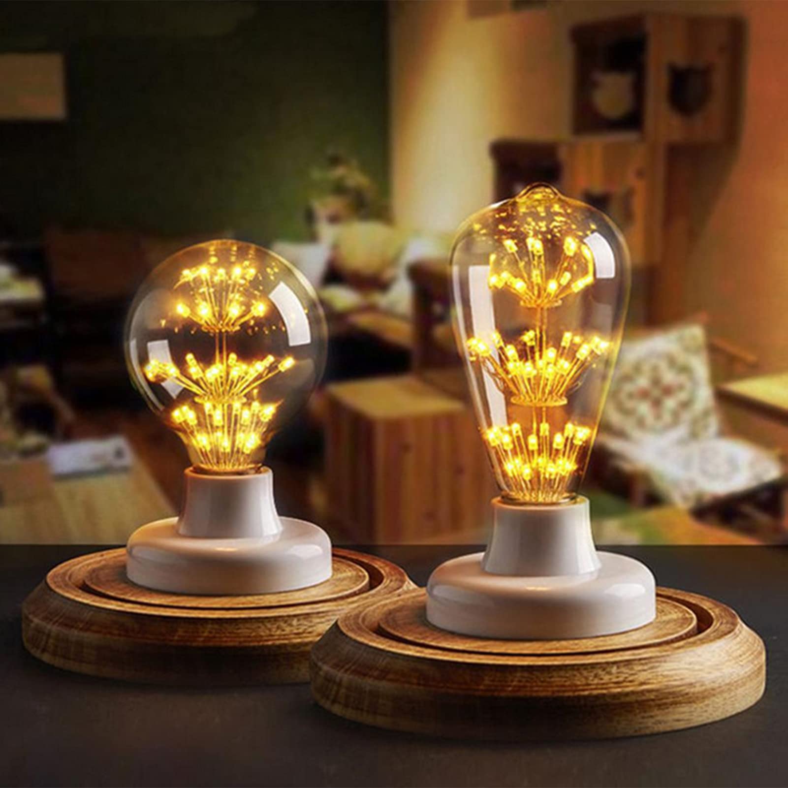 Bombilla esférica retro Edison 3 W, bombilla bajo consumo con boca rosca, bombilla decorativa LED Gypsophila, 360°; Vidrio transparente con ángulo haz, paquete 2 [Clase energética A+]