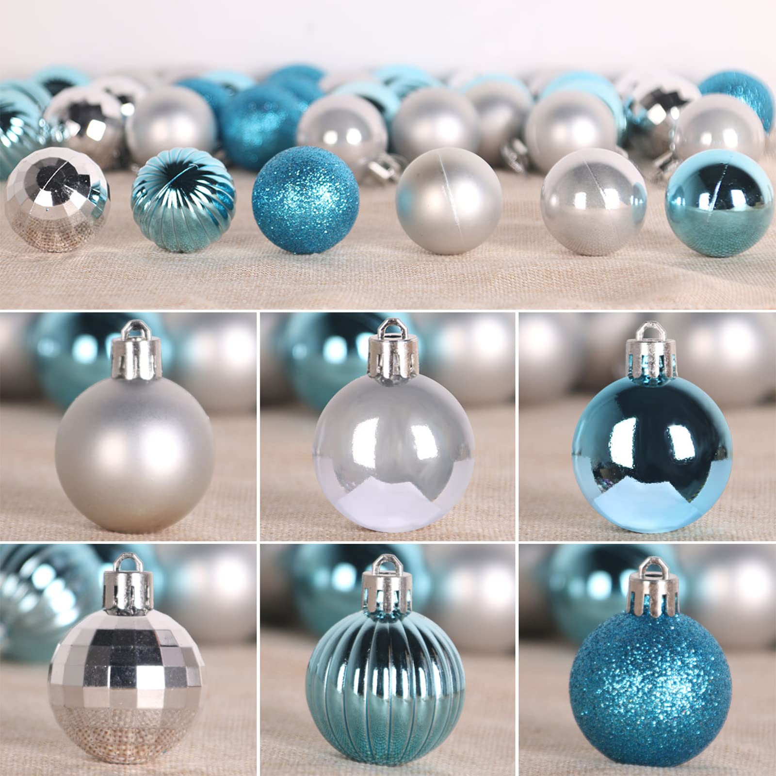 Lot de 36 boules de Noël incassables à suspendre pour anniversaire, Halloween, vacances, mariage (6,3 cm, bleu layette/argenté)