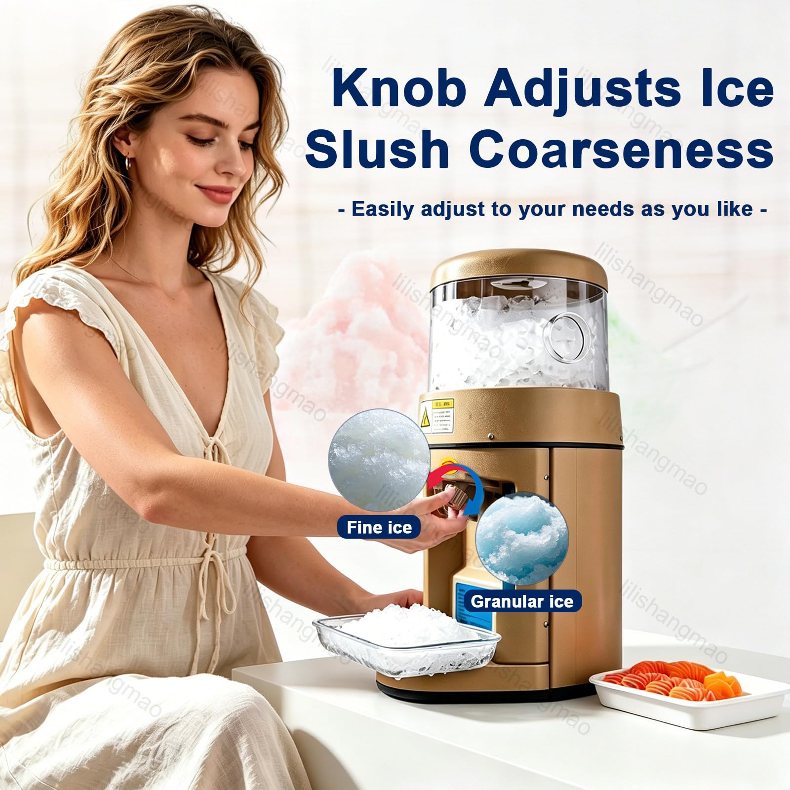 Trituradora De Hielo Eléctrica para Cócteles, Máquina para Granizados con Regulador De Grosor Manual Y Dosificador De Hielo, Acepta Cubitos De Hielo De hasta 3x3 cm, Ideal para Fiestas