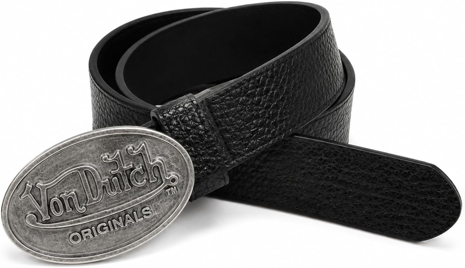 Von Dutch Men's Faux Leather Belt, Oval Logo Buckle Casual Jean Belt, Durable Everyday Waist Belt for Men image 2