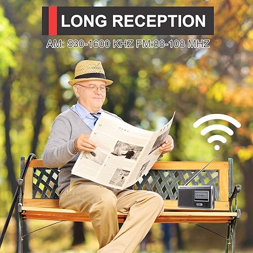 Miniatura 7 de -DK-2017 Mini radio portátil, transistor AM FM con altavoz, conector para auriculares, batería 2AA operada, excelente recepción de largo alcance,