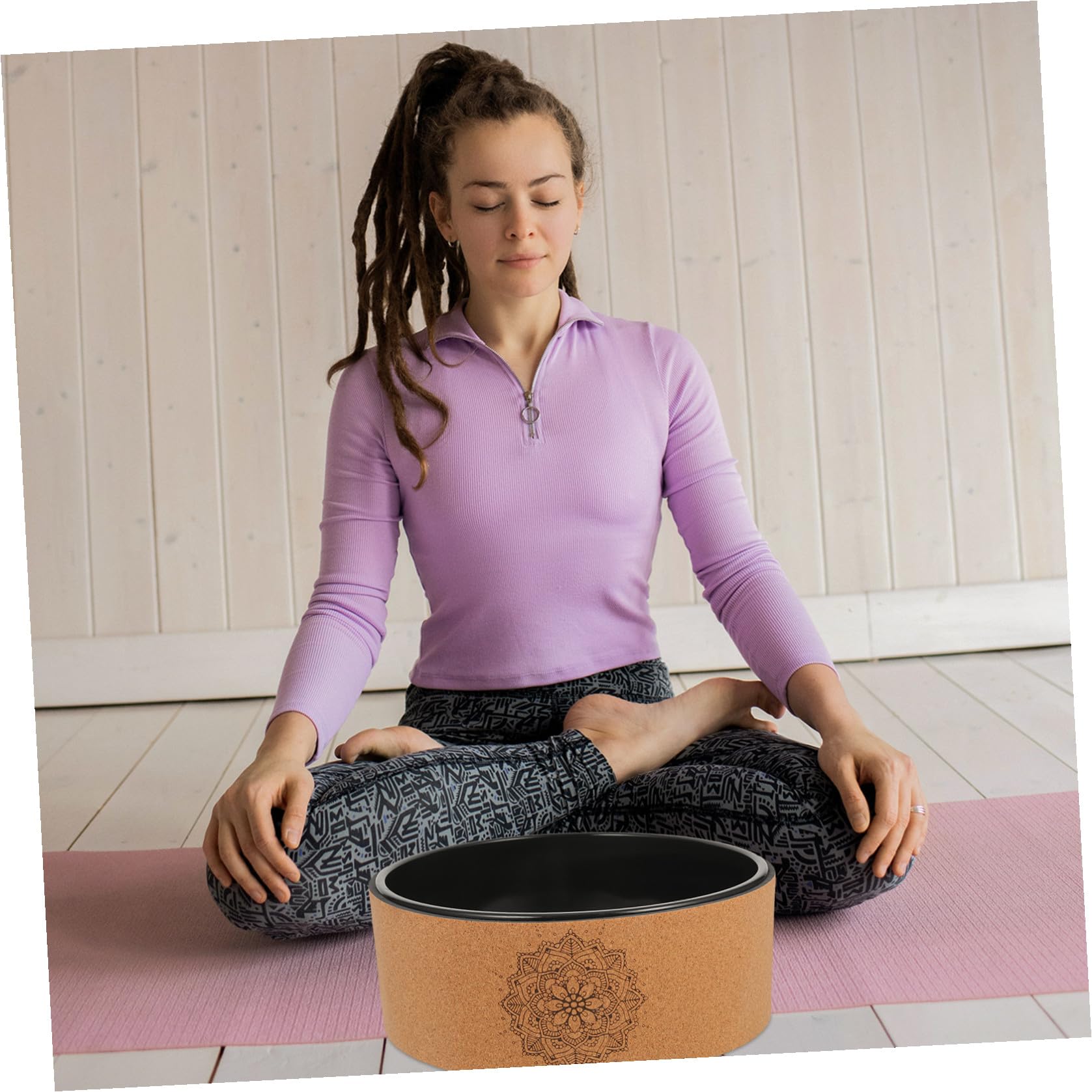ULTECHNOVO Rueda de Yoga de Corcho Antideslizante para Aliviar Dolor de Espalda Material Tpe, Adecuado para Entrenamiento de Yoga y Pilates en Mujeres